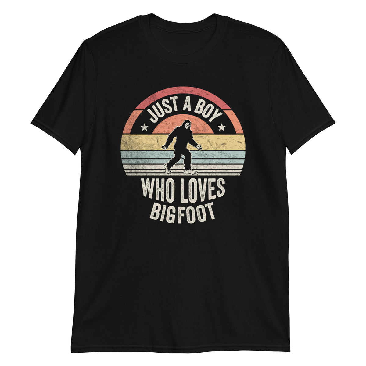 Just A Boy Who Likes Bigfoot Sunset Flower Yeti Sasquatch T-Shirt