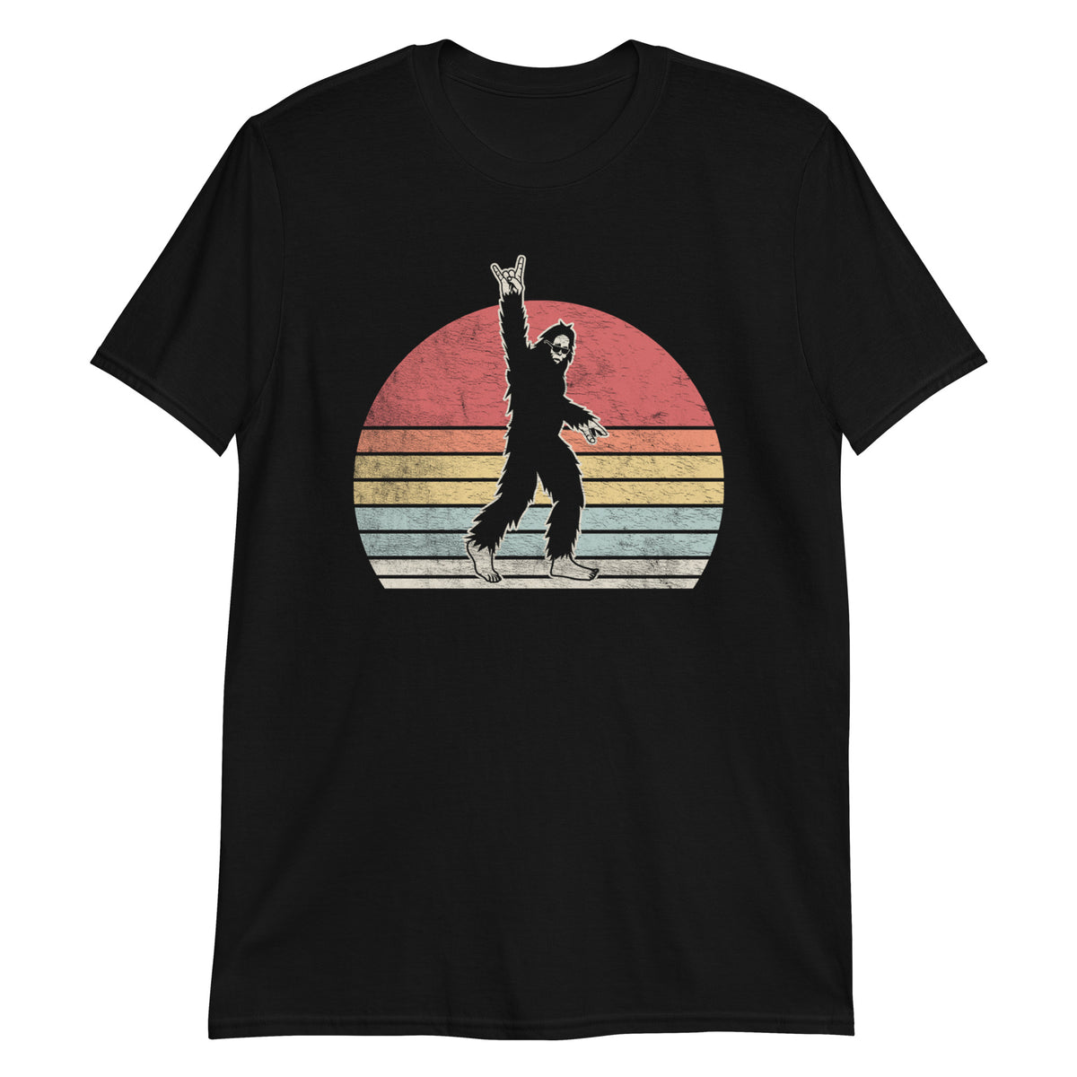 Bigfoot Yeti Rock n Roll Silhouette  Retro Vintage T-Shirt