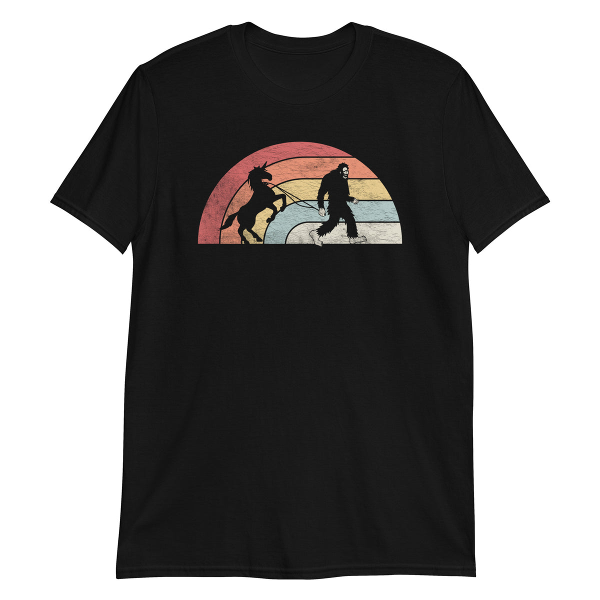 Cool Bigfoot Cool Unicorn Bigfoot Lovers Sunset Retro T-Shirt